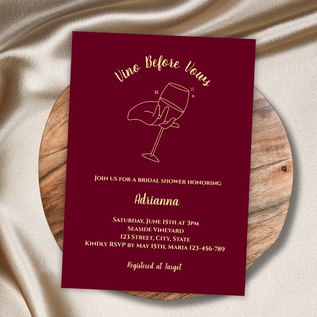 Invitation Vino Avant Vows Burgundy Vine Fête des mariées (vino before vows wine bridal shower elegant burgundy)