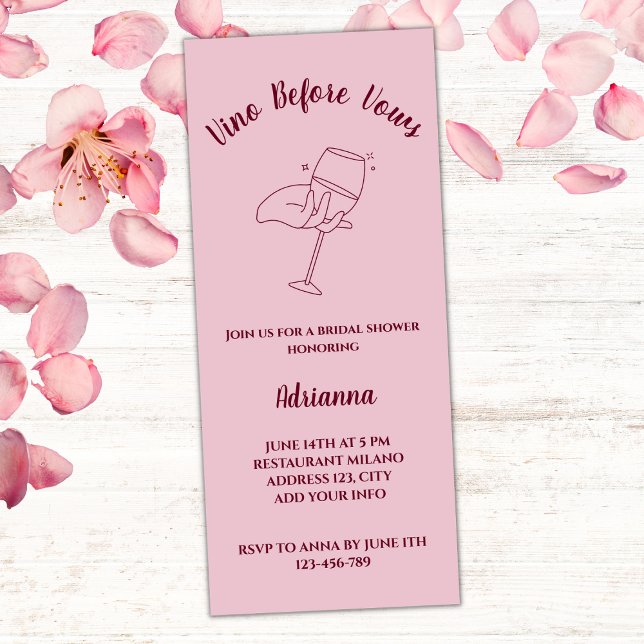 Invitation Vino Avant Vows Élégante Fête des mariées rose (vino before vows bridal shower invitation blush pink burgundy red wine glass elegant bridal party)