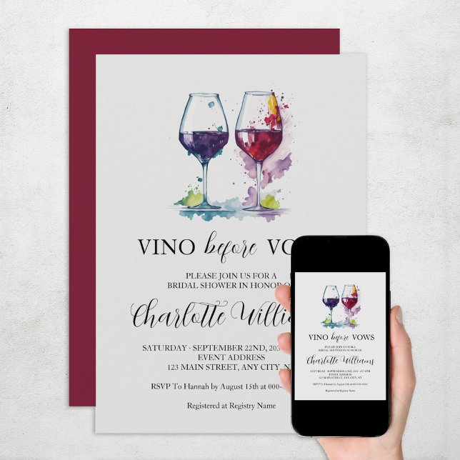Invitation Vino avant Vows Fête des mariées aquarelle (Vino Before Vows Watercolor Bridal Shower Invitation
)