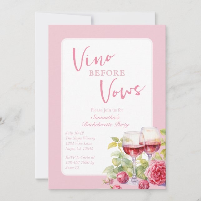 Invitation Vino Avant Vows Vine Pays Bachelorte (Devant)