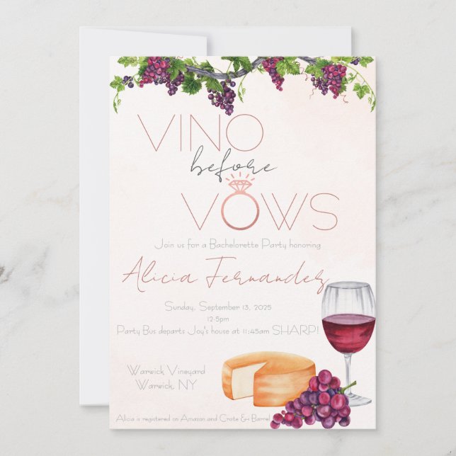 Invitation Vino Before Vows Bachelorette / Fête nuptiale (Devant)