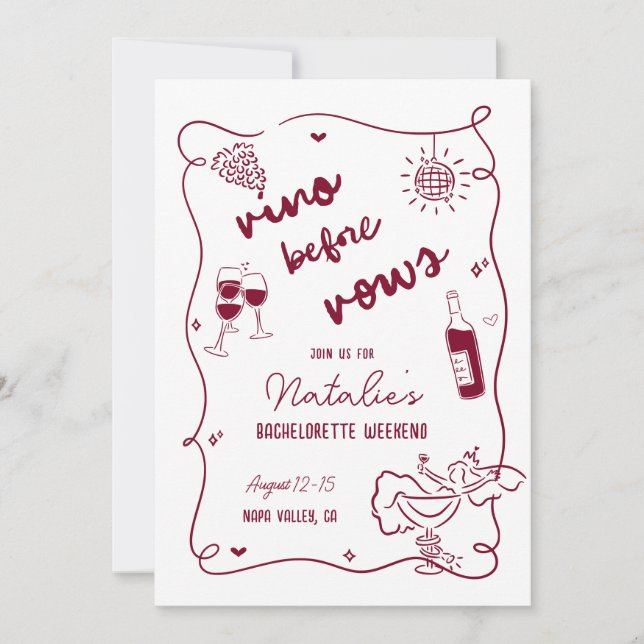 Invitation Vino Before Vows Bachelorette Itinéraire & Invitat (Devant)
