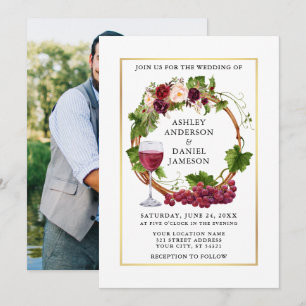 Invitation Vins de raisin d'aquarelle Mariage photo de la cou