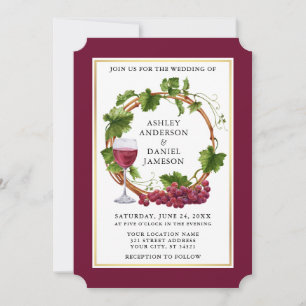 Invitation Vins de raisin d'aquarelle Wreath Burgundy Mariage