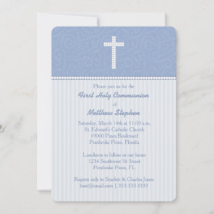 Invitation Vins et rayures bleues communion