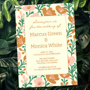 Invitation Vins fleurs sauvages vert rose MODÈLE personnalisé