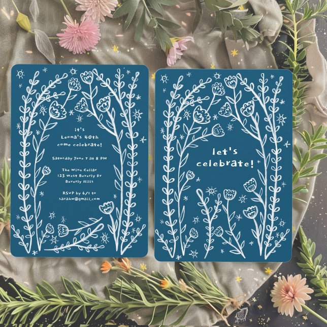 Invitation Vins florale Whimsical mignonne fête d'anniversair (Whimsical Floral Vines Cute Birthday Party Custom Invitation
)
