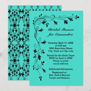 Invitation Vins floraux noirs Turquoise ou Couleur Bride douc