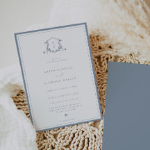 Vins intemporels Dusty Blue Monogram Mariage Crest