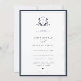Invitation Vins intemporels Marine Monogram Crest Mariage
