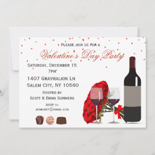 Invitation Vins romantiques Roses Saint Valentin