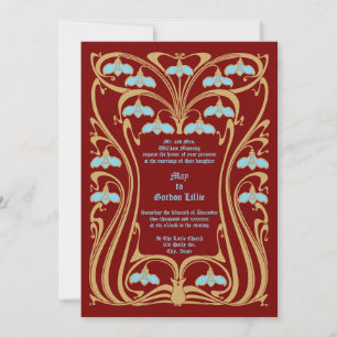 Invitation Vintage 1904 Fleurs Art Nouveau Cadre de Foliage