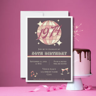 Invitation Vintage 1974 50e anniversaire rétro violet Invitat