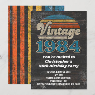 Invitation Vintage 1984 Anniversaire 40e Anniversaire coucher