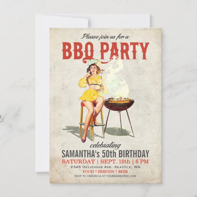 Invitation vintage 2 d'anniversaire de BBQ (Devant)