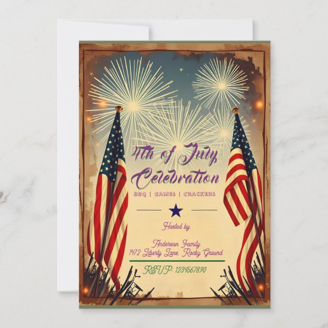 Invitation vintage 4 juillet BBQ Party (Devant)