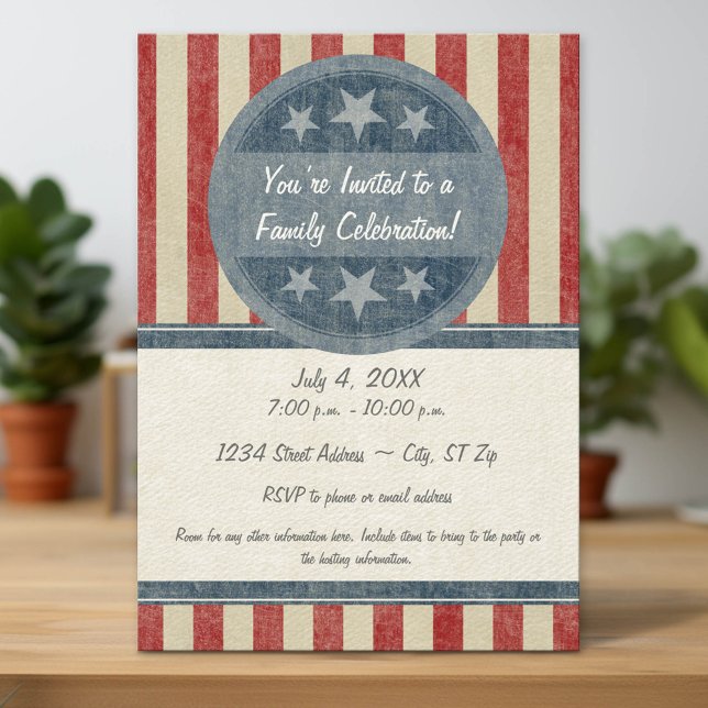 Invitation Vintage American Shield Stars Stripes (Custom Party Invitation with Download Option)