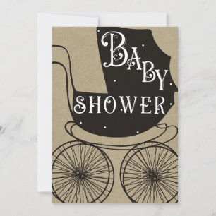 Invitation Vintage Ancien Landau de Bébé Cadeau Baby Shower 