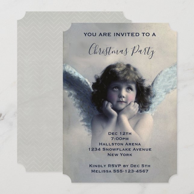 Invitation Vintage Angel Retro Noël (Devant / Derrière)