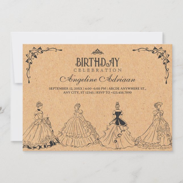 Invitation Vintage anniversaire de princesse (Devant)