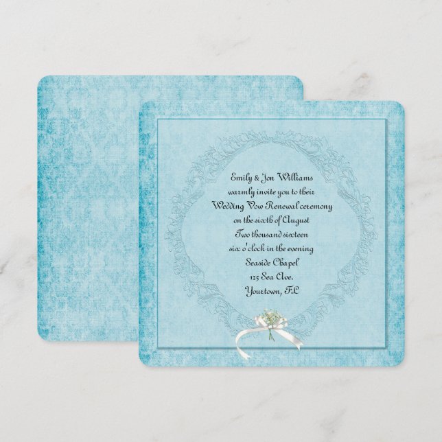 Invitation Vintage Aqua Damask (Devant / Derrière)