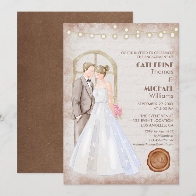 Invitation Vintage Aquarelle Rustique Lumières Romantique (Devant / Derrière)