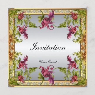 Invitation Vintage Argent Cadre Floral Victorien