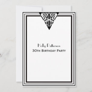 Invitation Vintage Art Déco Black White Frame #1 V Anniversai