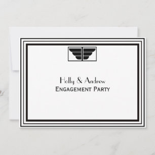 Invitation Vintage Art Déco Cadre noir blanc #2 H Fiançailles