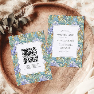 Invitation Vintage Art Nouveau Pastel Floral QR Code Mariage