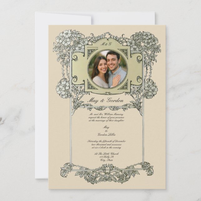 Invitation Vintage Art Nouveau Rose Vine Wedding (Devant)