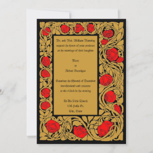 Invitation Vintage Arts & Artisanat Style Rose Bordure Mariag