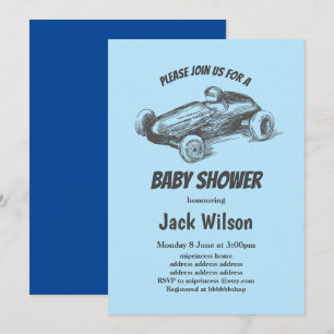 Invitation vintage, baby shower automobile de course