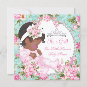 Invitation Vintage Baby shower fille Rose Floral rose Turquoi