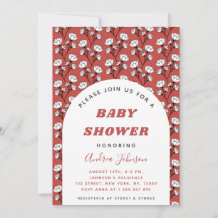 Invitation Vintage Baby shower végétal rouge et noir