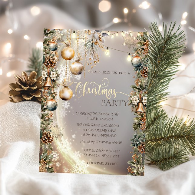 Invitation Vintage Balls Bells Pinecones Noël (Créateur téléchargé)