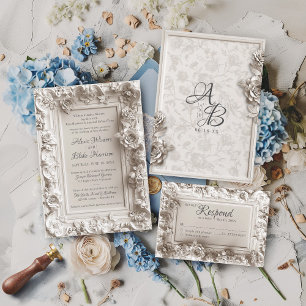 Invitation Vintage Baroque Floral Cadre Monogramme Mariage