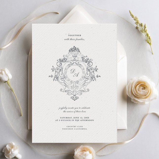 Invitation Vintage baroque ornement crête minimaliste Mariage (Créateur téléchargé)