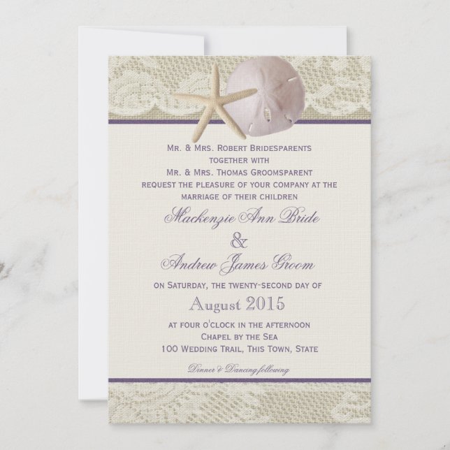 Invitation Vintage Beach Ivory Purple (Devant)