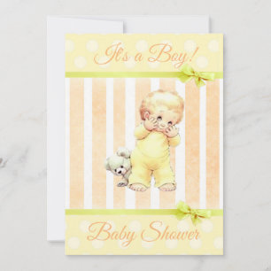 Invitation Vintage bébé garçon Orange & Baby shower jaune