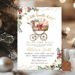 Invitation Vintage bébé transport Floral Baby shower de Noël