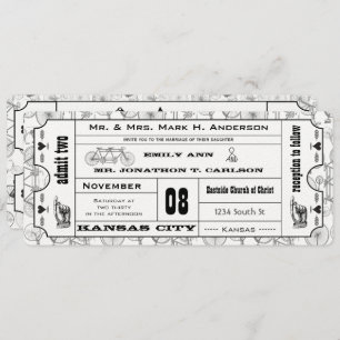 Invitation Vintage Bicycle Typography Ticket Wedding
