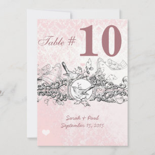 Invitation Vintage Bird Rose Musical Scroll Mariage Table No.