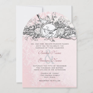 Invitation Vintage Birds Rose Musical Rustique Mariage