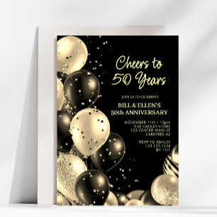 Invitation Vintage Black Gold 50e anniversaire Mariage