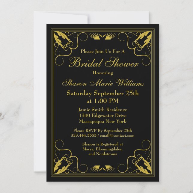 Invitation vintage Black Gold Bridal Shower (Devant)