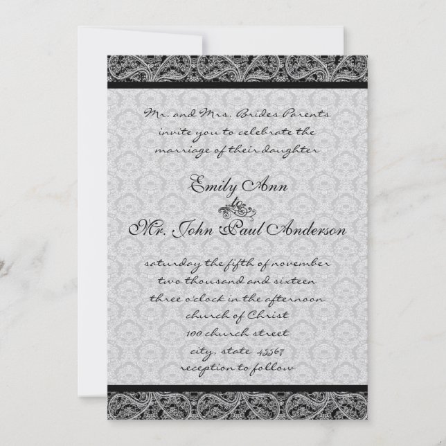 Invitation vintage Black Mariage damassé (Devant)