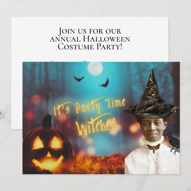 Invitation Vintage Black Witch Halloween Party (Devant / Derrière)