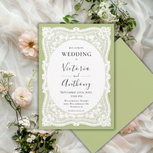 Invitation Vintage blanc dentelle vert Russe Mariage
