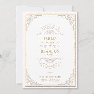 Invitation Vintage blanc et or Enregistrer la date